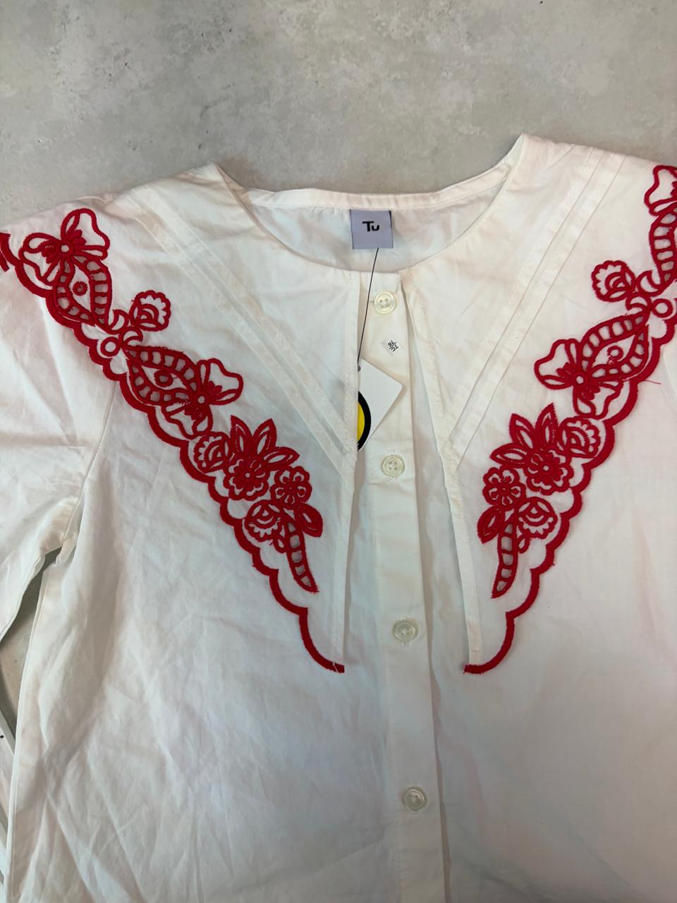 Red & White Embroided
