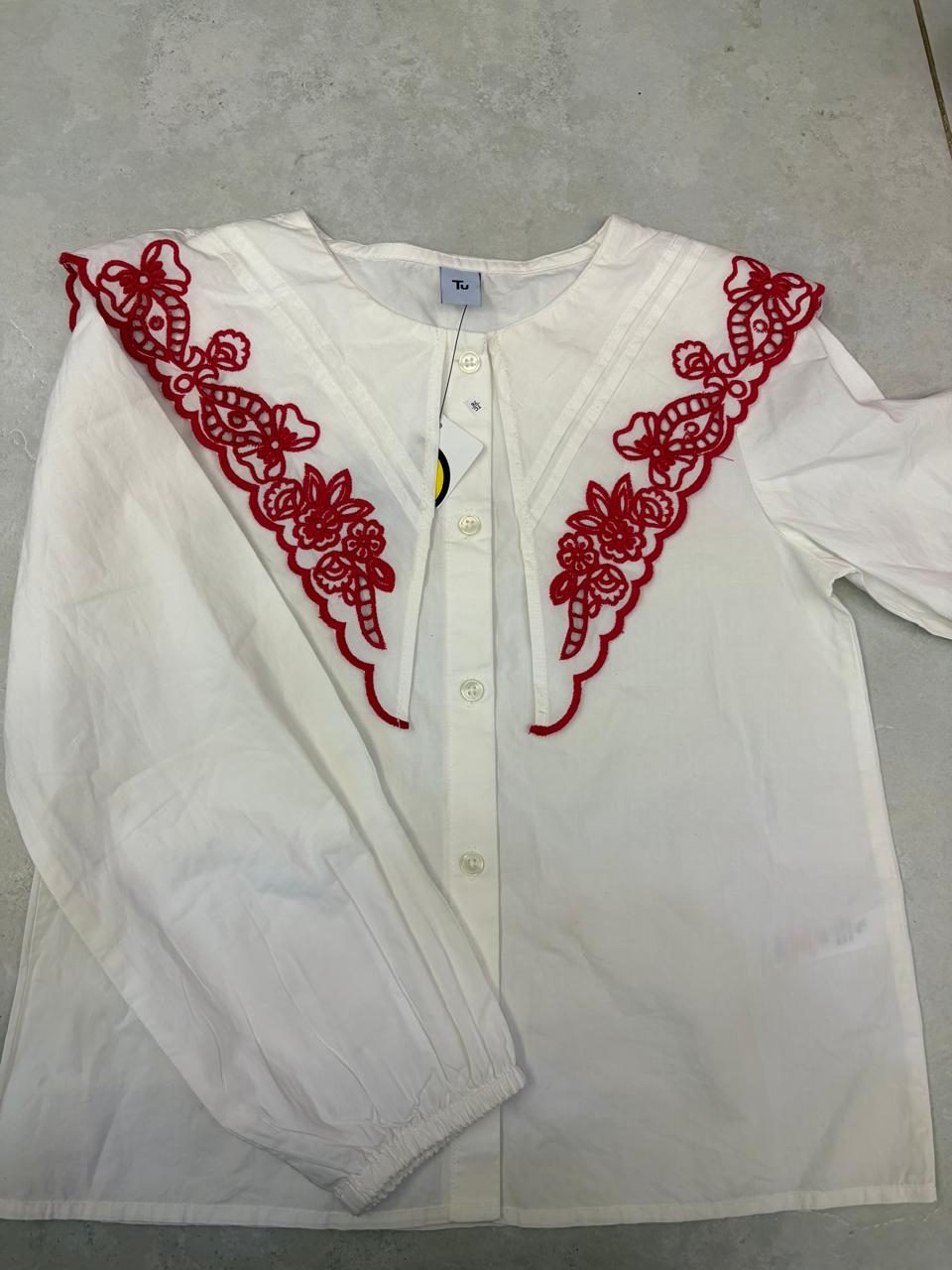 Red & White Embroided